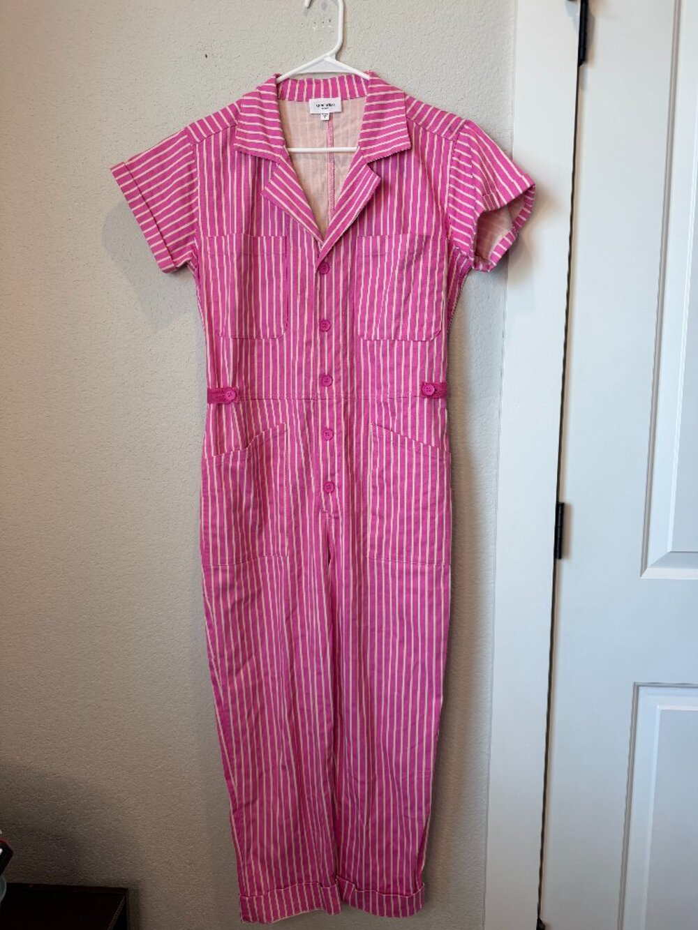 Anniewear Pink White Stripe Utility Jumpsuit Size Small